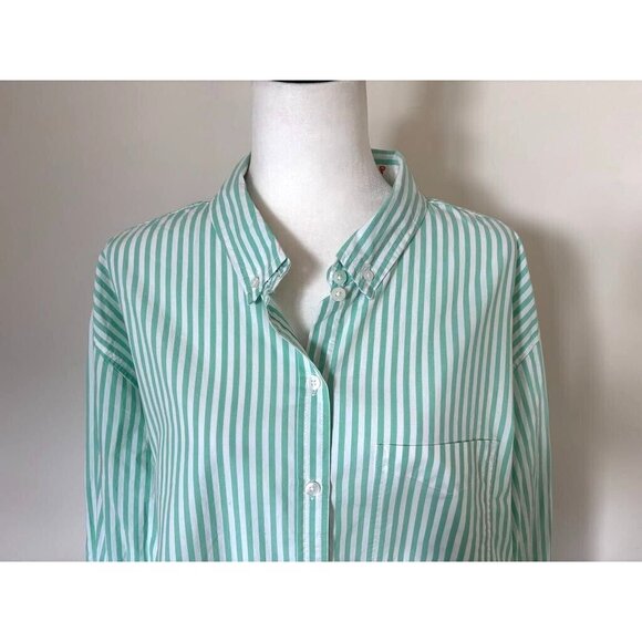 NWT AMERICAN EAGLE Top Size XL Long Sleeve Green White Striped Contrasting Cuffs - Picture 3 of 10